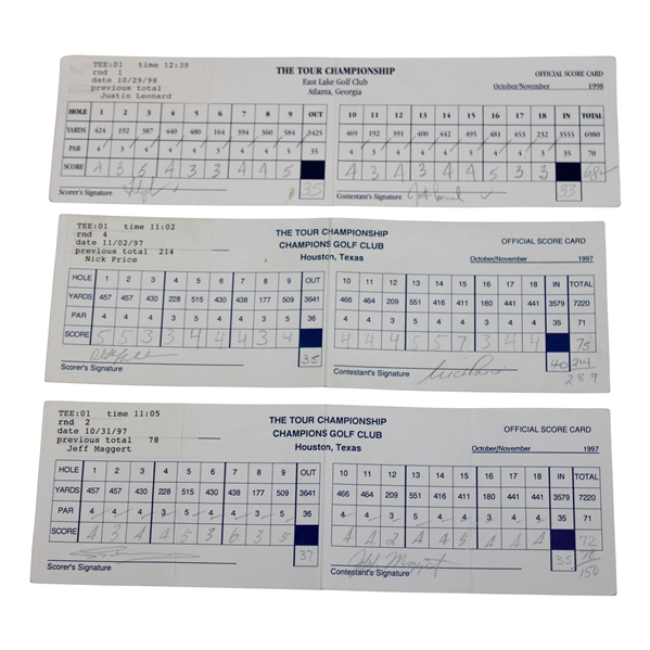 Mickelson, Price, Couples & Three Others Signed 1997/1998 The Tour Championship Used Scorecards