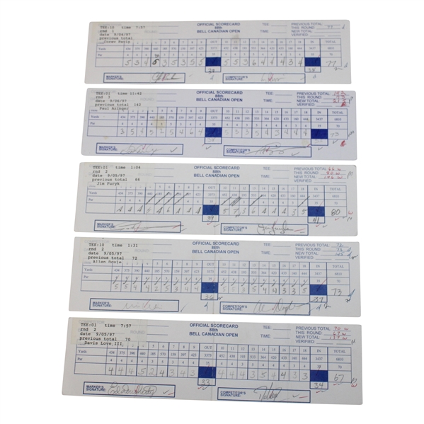 Azinger, Norman, Duval & Seven Others Signed 1997 Bell Canadian Open Used Scorecards