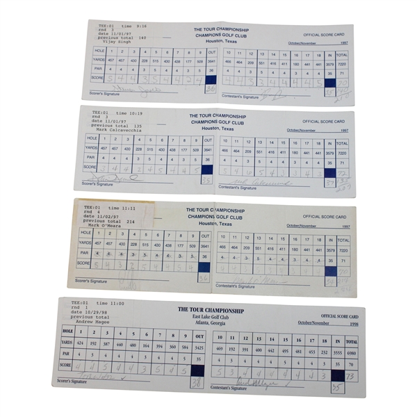 Watson, Calc, Els & Five Others Signed 1997/1998 The Tour Championship Used Scorecards