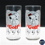 Pair of 1958 Peanuts Snoopy Golfing Themed GOLF Drinking Glasses - WGHoF Collection