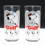 Pair of 1958 Peanuts Snoopy Golfing Themed 'GOLF' Drinking Glasses - WGHoF Collection
