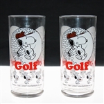 Pair of 1958 Peanuts Snoopy Golfing Themed 'GOLF' Drinking Glasses - WGHoF Collection