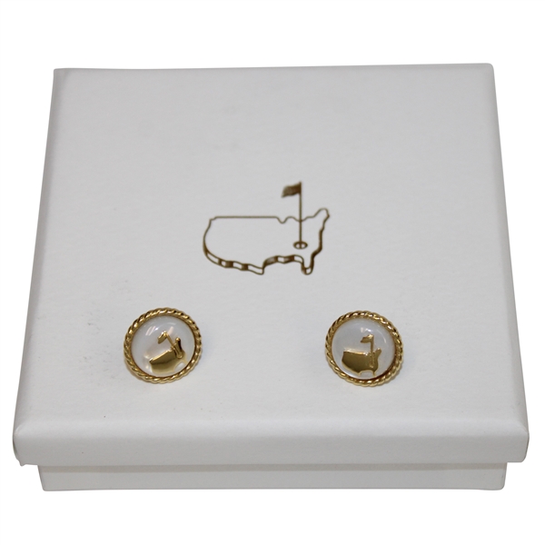 Masters Tournament Mother of Pearl Stud Map Earrings in Box