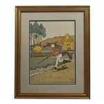 1910 Gentleman Golfer Fishing His Ball From A Stream As His Caddie Looks On Print by Harry Eliott