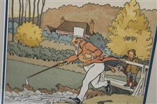1910 Gentleman Golfer Fishing His Ball From A Stream As His Caddie Looks On Print by Harry Eliott