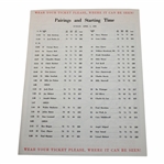 1959 Masters Sunday Pairing Sheet - Jack Nicklaus Masters Tournament Debut