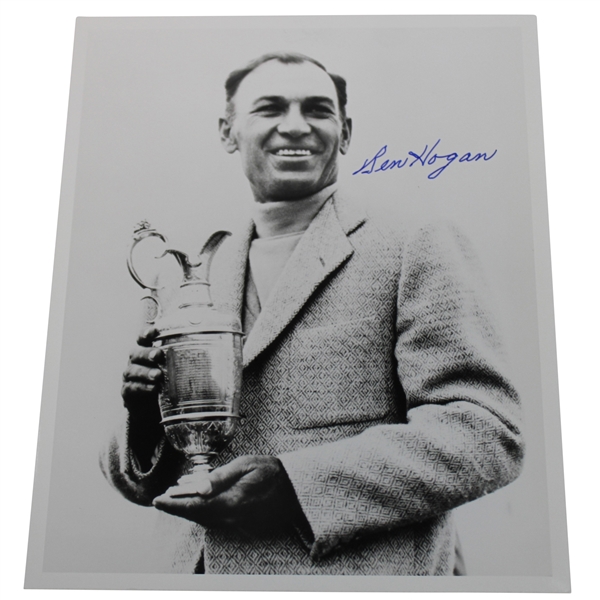 Ben Hogan Signed B&W Photo of Ben Hogan Holding The Claret Jug