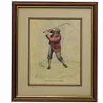 Vintage Golfer At Three Quarter Stroke As Shown In Badminton Library - Framed & Double Matted