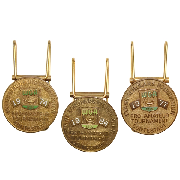 1974, 1977 & 1984 Western Golf Assoc. Pro-Am Badges/Clips - Tom Watson Winner