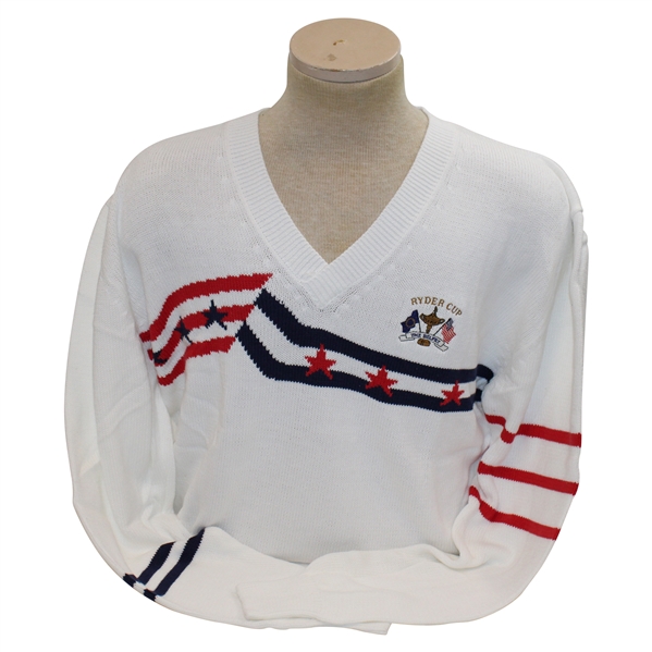 Paul Azingers 2002 Ryder Cup at The Belfry Team USA L/S White w/Navy/Red Stripes Sweater