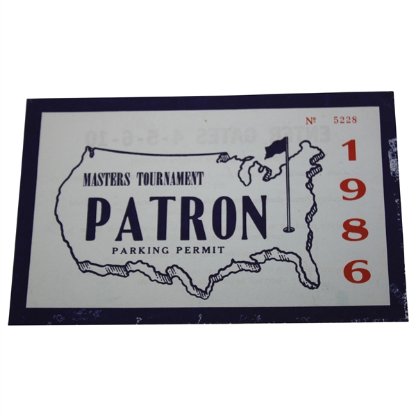 1986 Masters Tournament Patron Parking Permit #5228