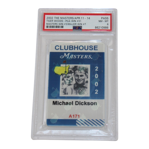 2002 The Masters Tournament Clubhouse Badge #A-171 PSA NM-MT  8