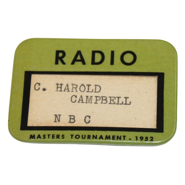 1952 Masters Tournament Radio Badge - Sam Snead Win