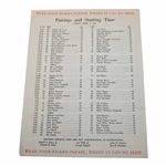 1960 Masters Tournament Official Friday Pairing Sheet - Arnold Palmer Win