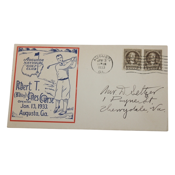 1933 Augusta National Golf Club Bobby Jones Course Opening FDC - Red & Blue