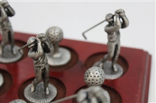 Pewter Golfers & Golf Balls Themed Tic-Tac-Toe Desk Display 