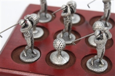 Pewter Golfers & Golf Balls Themed Tic-Tac-Toe Desk Display 