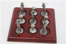 Pewter Golfers & Golf Balls Themed Tic-Tac-Toe Desk Display 