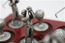 Pewter Golfers & Golf Balls Themed Tic-Tac-Toe Desk Display 