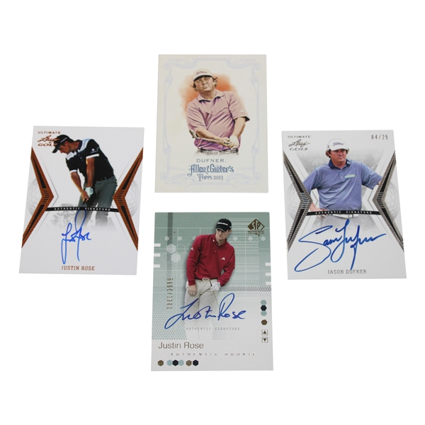 Four (4) Golf Cards - Justin Rose Signed (x2), Dufner Signed & Dufner Allen & Ginter