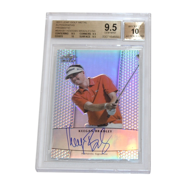 Keegan Bradley Signed 2011 Leaf Golf Metal Prismatic Card Beckett Autograph 10 Card 9.5