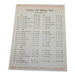 1961 Masters Tournament Saturday 3rd Round Pairing Sheet - Gary Player Win