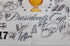 Tiger, Phil, Brooks & Full Teams Signed 2017 The President's Cup Flag JSA ALOA