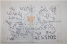 Tiger, Phil, Brooks & Full Teams Signed 2017 The President's Cup Flag JSA ALOA