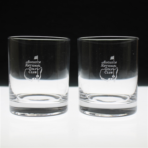 Pair of Augusta National Golf Club Logo Cut Sterling Whiskey Glasses