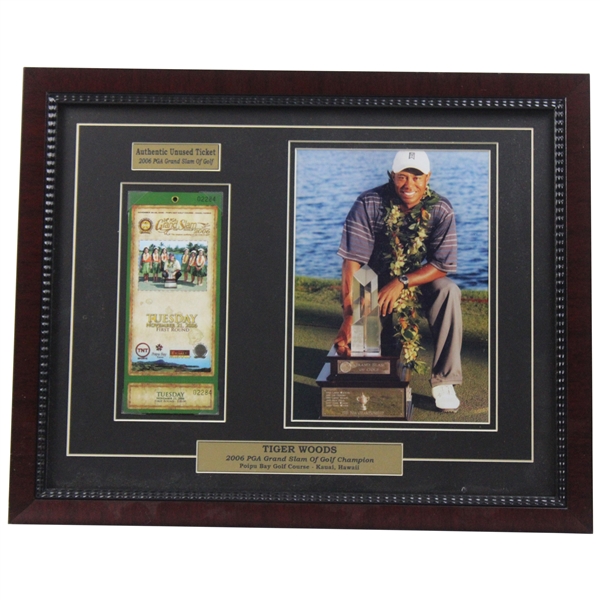 Tiger Woods 2006 PGA Grand Slam of Golf Champion Tuesday Unused Ticket w/Photo Display