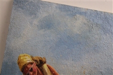 Original 1983 Female Golfer Painting on Board By Artist Pat Preston