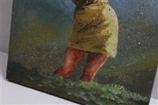 Original 1983 Female Golfer Painting on Board By Artist Pat Preston