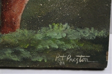 Original 1983 Female Golfer Painting on Board By Artist Pat Preston