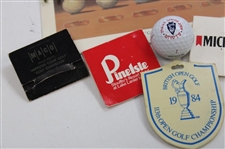 Assorted Badges, Divot Tools, Tees & Golf Balls Including Golf's Holey Rollers' Card