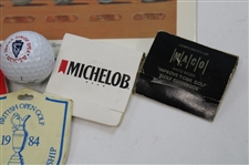 Assorted Badges, Divot Tools, Tees & Golf Balls Including Golf's Holey Rollers' Card