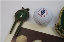 Assorted Badges, Divot Tools, Tees & Golf Balls Including Golf's Holey Rollers' Card