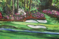Augusta National Celebration of Appreciation Hole 12 Golden Bell Painting by Artist Duke Framed w/Box
