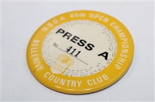 1965 US Open at Bellerive Country Club Press A Badge #411 - Gary Player Winner