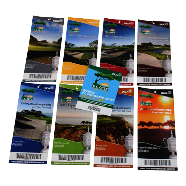 2008 US Open at Torrey Pines Full Ticket Set - Mon-Playoff + Program Voucher - Tiger Win!