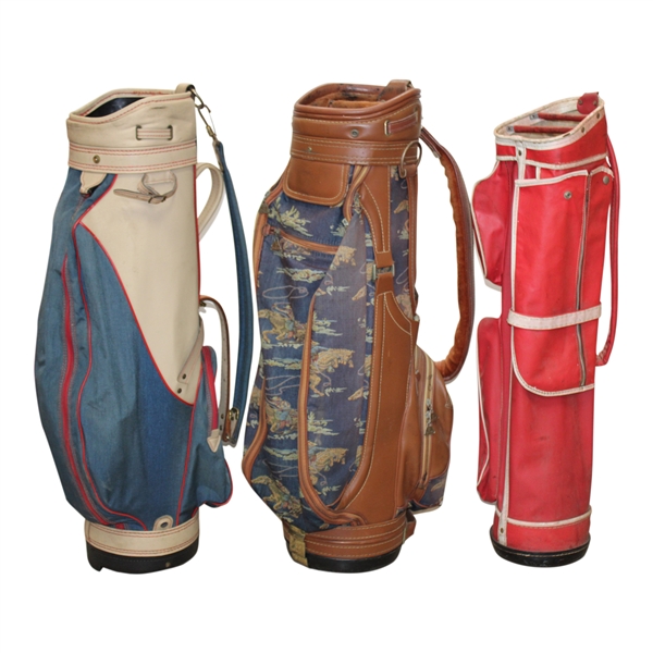 Three (3) Classic Full Size Golf Bags - Two Tone/Canvas Horses/Red