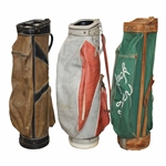 Three (3) Classic Full Size Golf Bags - Brown & Black/White & Orange/Green Jack Tower