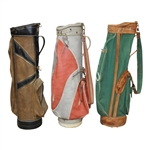 Three (3) Classic Full Size Golf Bags - Brown & Black/White & Orange/Green Jack Tower