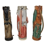 Three (3) Classic Full Size Golf Bags - Brown & Black/White & Orange/Green Jack Tower