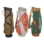 Three (3) Classic Full Size Golf Bags - Brown & Black/White & Orange/Green Jack Tower