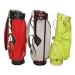 Three (3) Classic Full Size Golf Bags - Red/Tan with Brown/Lime Green
