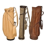Three (3) Classic Full Size Golf Bags - Cream/Tan Canvas/Light Brown