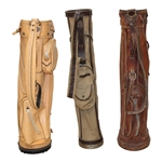 Three (3) Classic Full Size Golf Bags - Cream/Tan Canvas/Light Brown