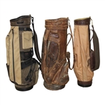 Three (3) Classic Full Size Golf Bags - Tan & Brown/Mexico Leather/Light Orange