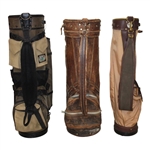 Three (3) Classic Full Size Golf Bags - Tan & Brown/Mexico Leather/Light Orange