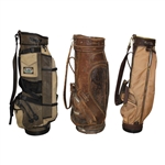 Three (3) Classic Full Size Golf Bags - Tan & Brown/Mexico Leather/Light Orange